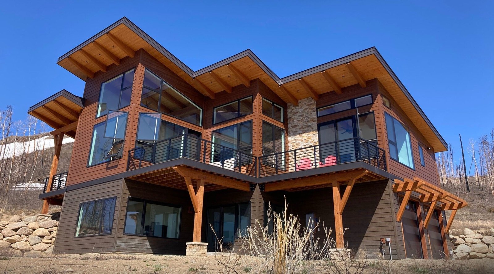 Timber frame and stone mountain home, Bear Valley California