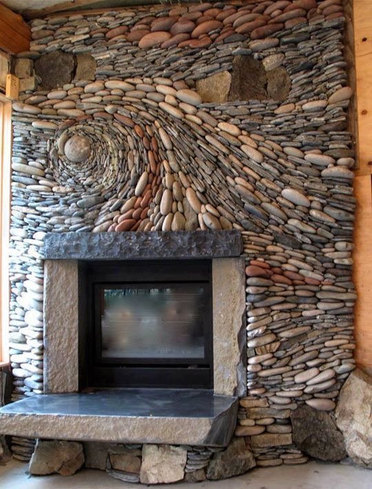 Stone mosaic fireplace